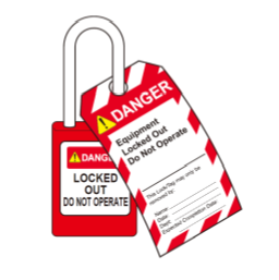 南京錠と警告ラベル