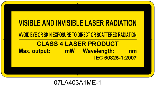 07LA403A1　可視及び不可視レーザ放射 クラス4