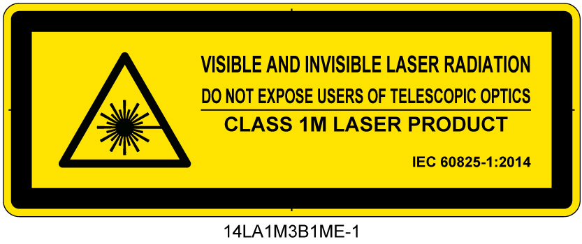 14LA1M3B1　可視及び不可視レーザ放射 クラス1M
