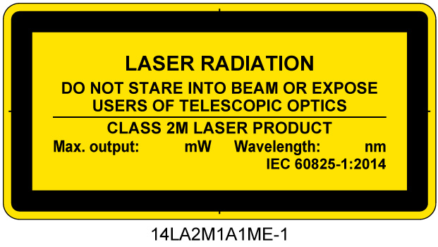 14LA2M1A1　レーザ放射 クラス2M