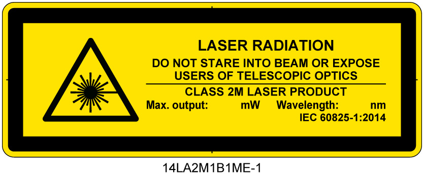 14LA2M1B1　レーザ放射 クラス2M