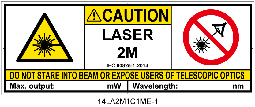 14LA2M1C1　レーザ放射 クラス2M 簡易版